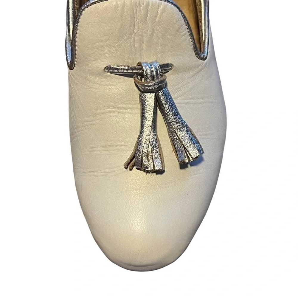 Telma White Leather Loafers Animal Print Silver Heel